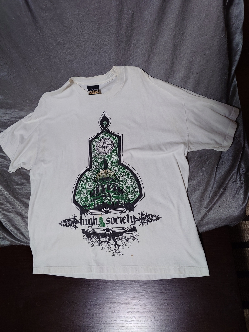 The Gro Project High Society Graphic Tee - White with Green Print XXL